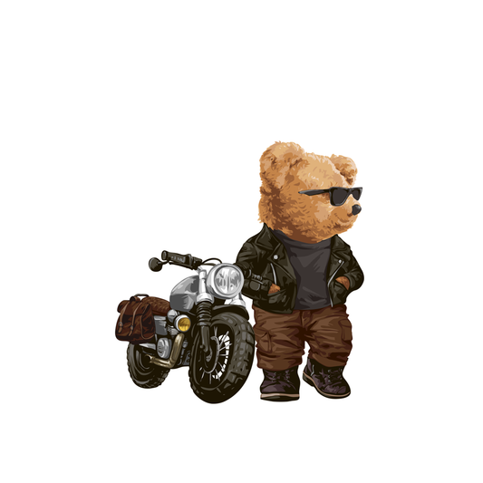 Estampa Aplicável DTF Teddy Bear Motoqueiro Biker Style