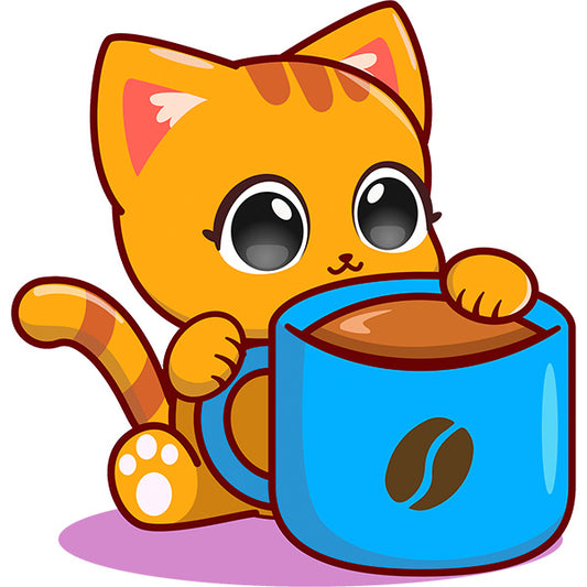 Estampa Aplicável DTF Gatinho Bebendo Café Coffee