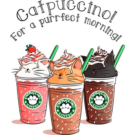 Estampa Aplicável DTF Catpuccino Frapuccino De Gato Fofo