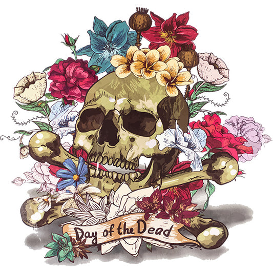 Estampa Aplicável DTF Caveira Skull Flores