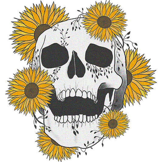 Estampa Aplicável DTF  Caveira Skull Girassol