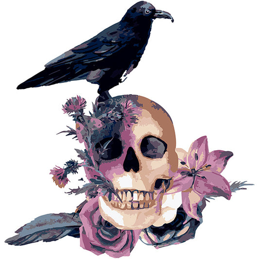 Estampa Aplicável DTF Caveira Corvo e Flores