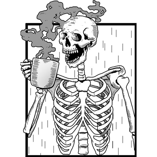 Estampa Aplicável DTF Halloween Caveira Coffee